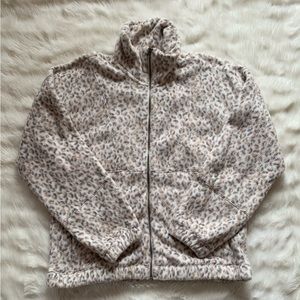 Abercrombie & Fitch Sherpa Full-Zip Jacket in Cream Animal Pattern